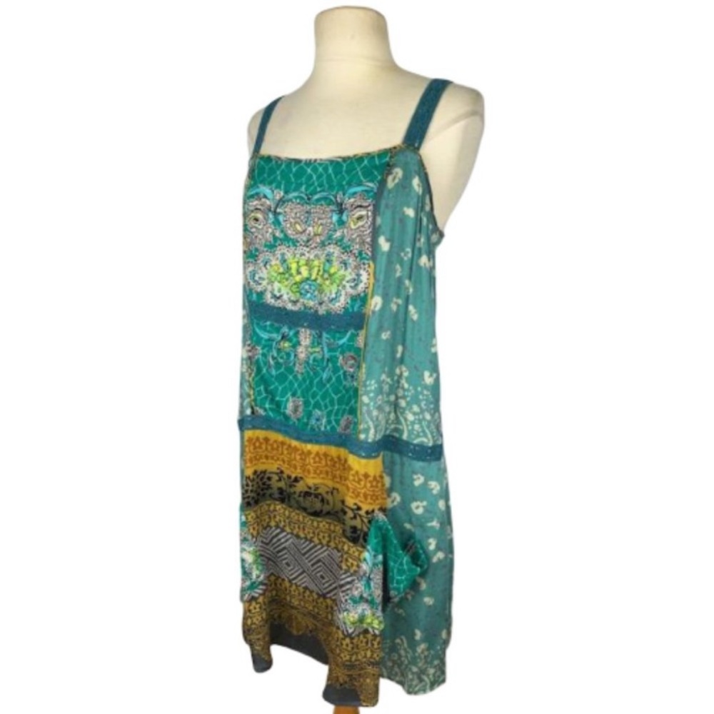 Anthropologie Turquoise and Mustard Boho Mini Dress